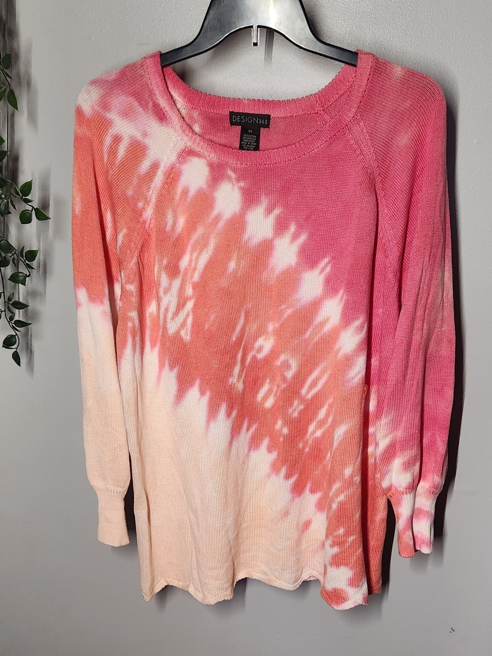 Design365 Tie-Dye Crew Neck Balloon Sleeve Knit Sweater Womens 3X